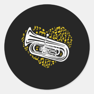 Sticker Rond Notes musicales Tuba Tuba Musique Tuba Player Marq