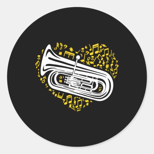 Sticker Rond Notes musicales Tuba Tuba Musique Tuba Player Marq (Devant)
