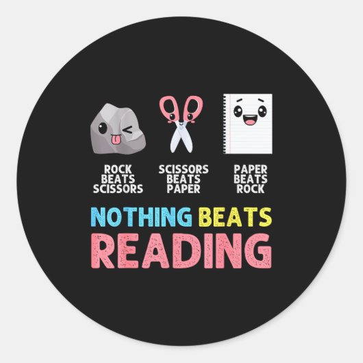 Sticker Rond Nothing Beats Reading Funny Rock Paper Scissors (Devant)