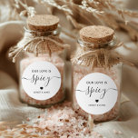 Sticker Rond Notre Amour est épicé Mariage épice Favoriser<br><div class="desc">Ce sont les étiquettes de l'étiquette cadeau autocollant parfait. Vous pouvez customiser le texte,  ainsi que modifier les couleurs.</div>