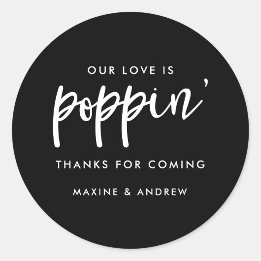 Sticker Rond Notre Amour est Poppin Mariage Popcorn Merci Favor (Devant)