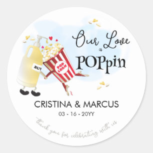Sticker Rond Notre Amour Est Poppin Popcorn
