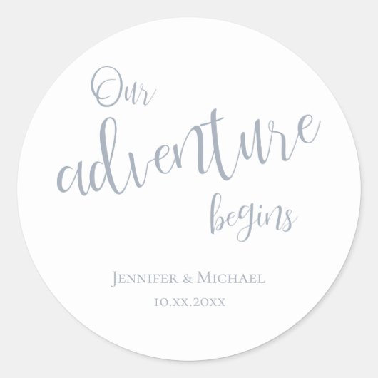 Sticker Rond Notre aventure commence mariage de typographie ble (Devant)