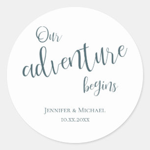 Sticker Rond Notre aventure commence turquoise mariage de typog