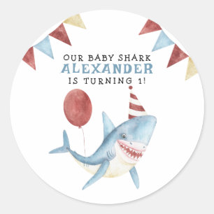 Sticker Rond Notre Baby Shark 1er Anniversaire Sous La Mer