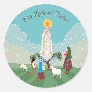 Sticker Rond Notre-Dame de Fatima et les trois bergers