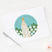Sticker Rond Notre-Dame de Fatima et roses blanches (Enveloppe)