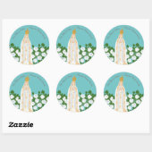 Sticker Rond Notre-Dame de Fatima et roses blanches (Feuille)