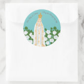 Sticker Rond Notre-Dame de Fatima et roses blanches (Sac)