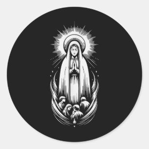Sticker Rond Notre-Dame de Fatima Saint Marie Puissante Moth Sy