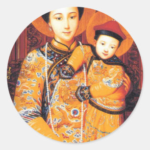 Sticker Rond Notre-Dame de la Chine (中 华 圣 母, 中 聖 華) Vierge chi