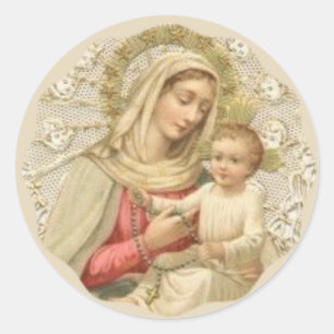 Sticker Rond Notre-Dame du Rosaire avec le Bébé Jésus