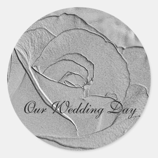 Sticker Rond Notre Emboss Argent Jour de Mariage Regardez Rose (Devant)