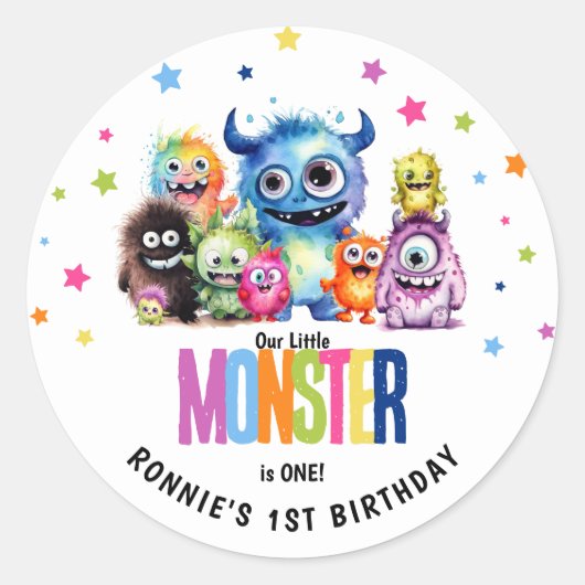 Sticker Rond Notre Little Monster 1er anniversaire (Devant)