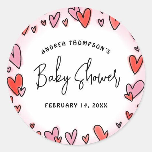 Sticker Rond Notre petit Baby shower de coeur Saint-Valentin (Devant)