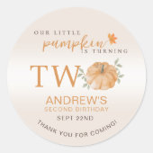Sticker Rond Notre Petit Citrouille Automne Automne 2e Annivers (Devant)