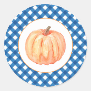 Sticker Rond Notre petit Citrouille bleu plaid premier annivers