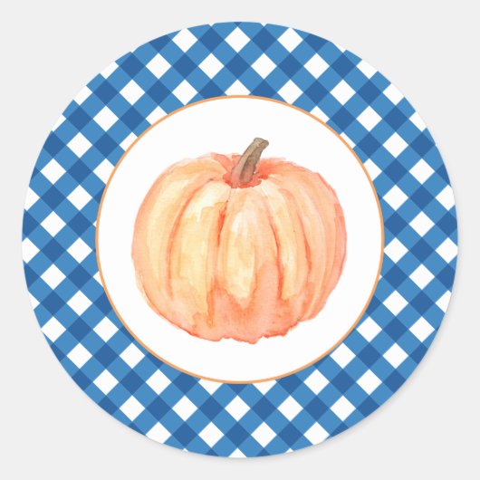 Sticker Rond Notre petit Citrouille bleu plaid premier annivers (Devant)