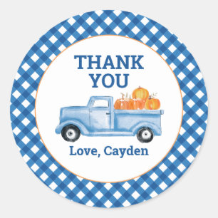 Sticker Rond Notre petit Citrouille camion bleu premier anniver