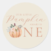 Sticker Rond Notre petit Citrouille est un 1er anniversaire (Devant)