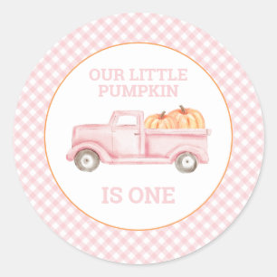 Sticker Rond Notre petit Citrouille est un camion rose