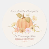 Sticker Rond Notre Petit Citrouille Floral Anniversaire (Devant)