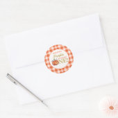 Sticker Rond Notre petit Citrouille Orange plaid premier annive (Enveloppe)
