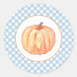 Sticker Rond Notre petit Citrouille pâte bleu plaid premier ann