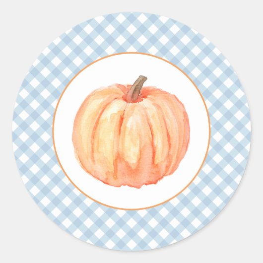 Sticker Rond Notre petit Citrouille pâte bleu plaid premier ann (Devant)