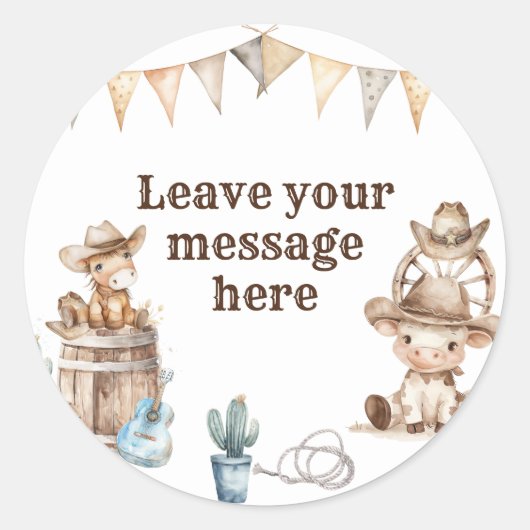 Sticker Rond Notre Petit Cowboy Wild West Aimez Votre Message (Devant)