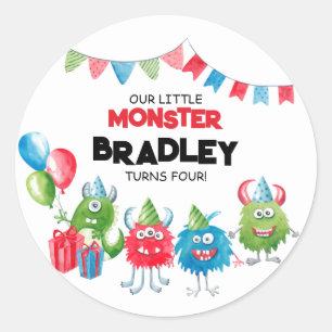 Sticker Rond Notre petit monstre   Photo fête d'anniversaire