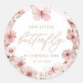 Sticker Rond Notre Petit Papillon Rose Girls Anniversaire (Devant)
