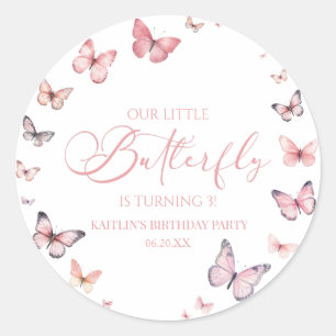 Sticker Rond Notre Petit Papillon Soft Rose Anniversaire
