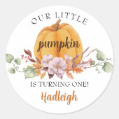 Sticker Rond Notre Petite Citrouille fête d'anniversaire (Devant)