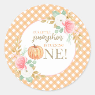 Sticker Rond Notre petite citrouille florale premier anniversai