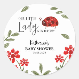 Sticker Rond Notre petite dame est en route pour baby shower fi