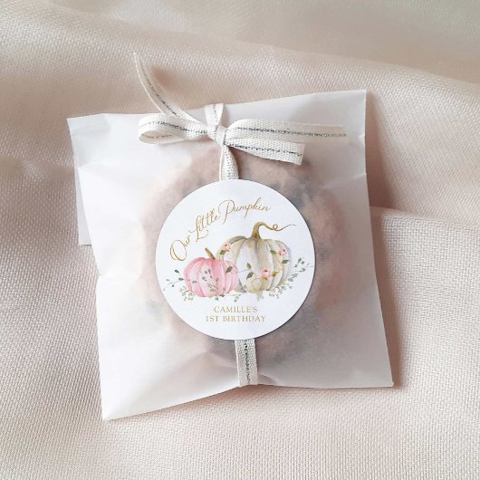 Sticker Rond Notre petite fille citrouille anniversaire