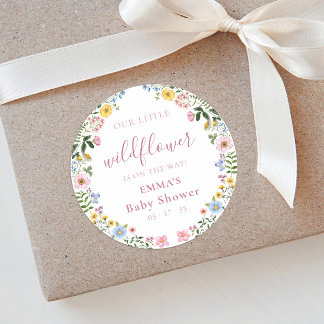 Sticker Rond Notre petite fleur sauvage Baby Shower aquarelle