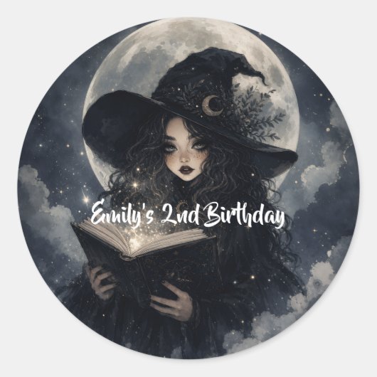 Sticker Rond notre petite sorcière a 2 ans || (Devant)
