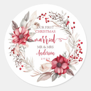 Sticker Rond Notre premier mariage de Noël