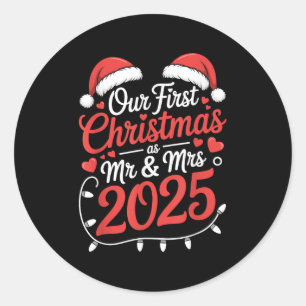 Sticker Rond Notre Premier Noël Comme M. Mme 2025 Couples Marié