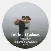 Sticker Rond Notre premier Noël Ensemble couple phoques photo (Devant)