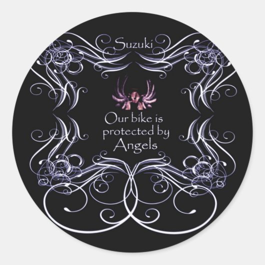 Sticker Rond Notre vélo est protégé par les anges (Devant)