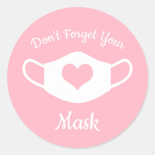 Sticker Rond N'oubliez pas votre masque Rose et Cœur Blanc