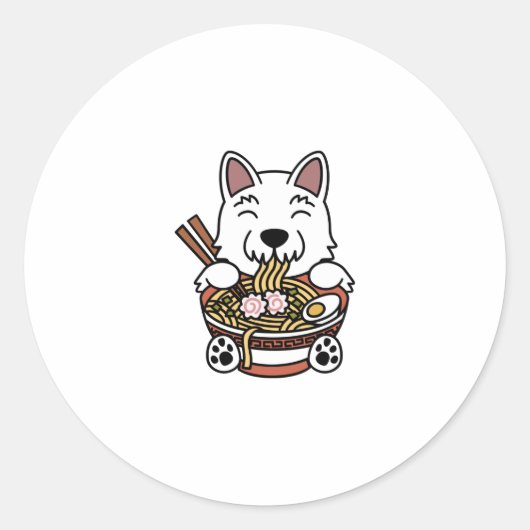Sticker Rond Nouilles de Westie Ramen (Devant)