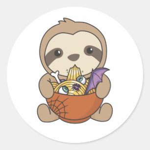 Sticker Rond Nouilles Japonaises Nouilles Halloween Sloth Ramen