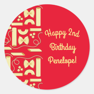 Sticker Rond Nouilles Pasta Enfant 1er Anniversaire fête Italie