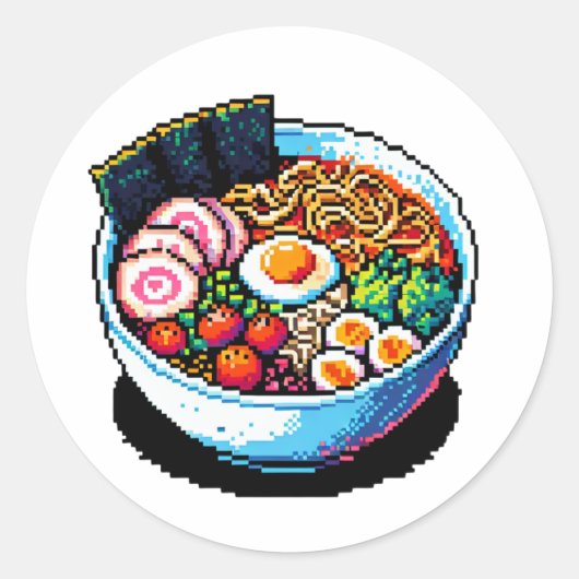 Sticker Rond Nouilles Pixel Art Ramen (Devant)