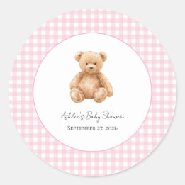 Sticker Rond Nounours Classique Ours en Peluche Baby Shower Au