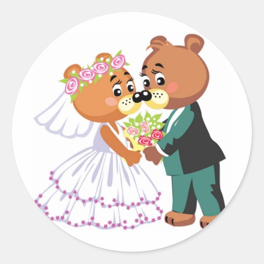Sticker Rond Nounours du mariage s'embrasser (Devant)